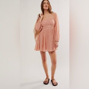 Free People Malina Mini Dress NWOT Size L Color Sun Blush